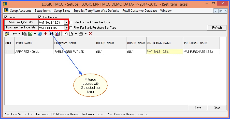 fmcg setup item taxes grid mode  3